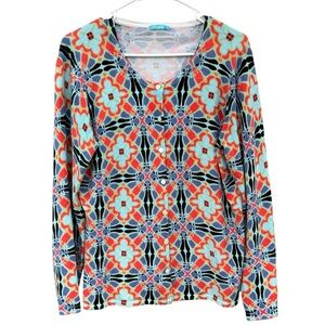 J. McLaughlin Mosaic Print Cotton Button-Up Cardigan Sweater - Size Large